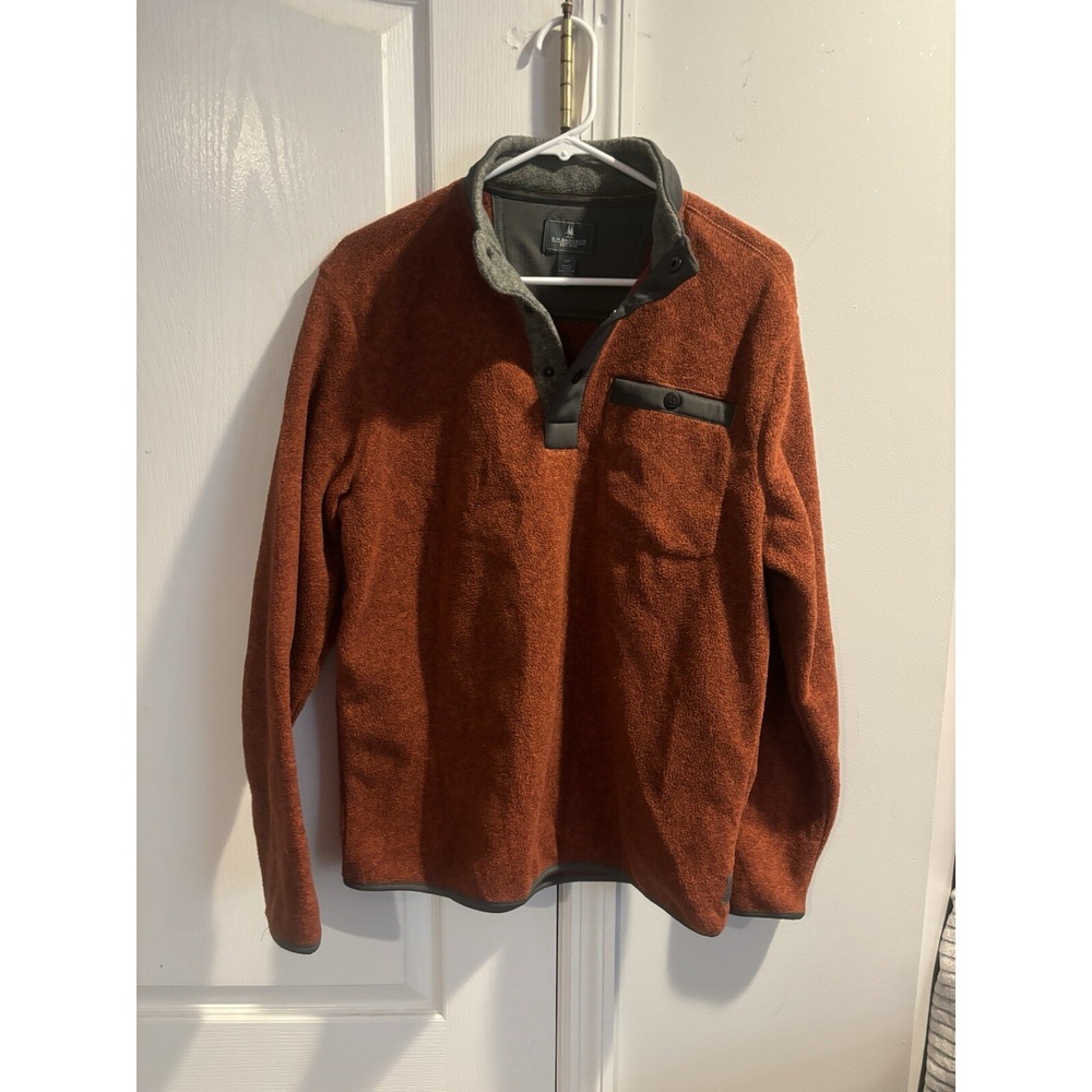 GH‎ Bass Sweater Mens Small Burnt Orange Fleece Quarter Snap Up Pullover Outdoor